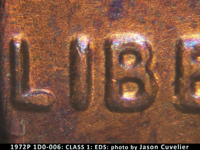 Die-stage A marker on 1972P•1DO•006 (1972 Doubled Die Obverse).