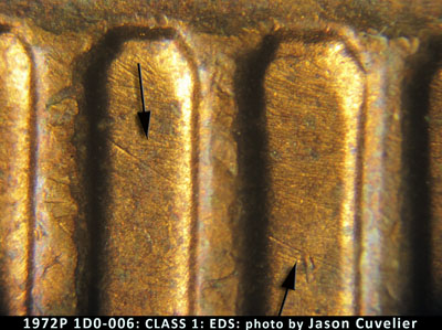 Die-stage A marker on 1972P•1DO•006 (1972 Doubled Die Obverse).