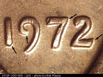 Die-stage C marker on 1972P•1DO•006 (1972 Doubled Die Obverse).