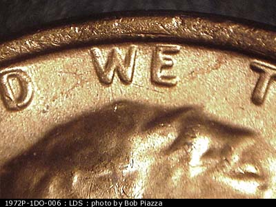 Die-stage C marker on 1972P•1DO•006 (1972 Doubled Die Obverse).