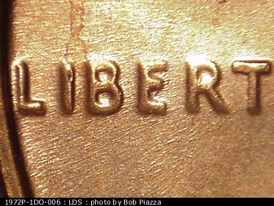 Die-stage C marker on 1972P•1DO•006 (1972 Doubled Die Obverse).