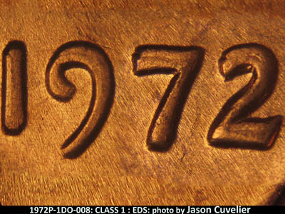 Die-stage A marker on 1972P•1DO•008 (1972 Doubled Die Obverse).