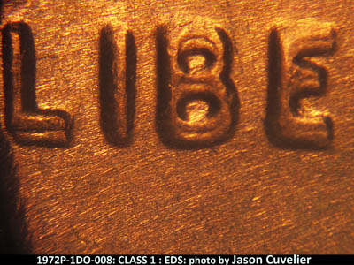 Die-stage A marker on 1972P•1DO•008 (1972 Doubled Die Obverse).