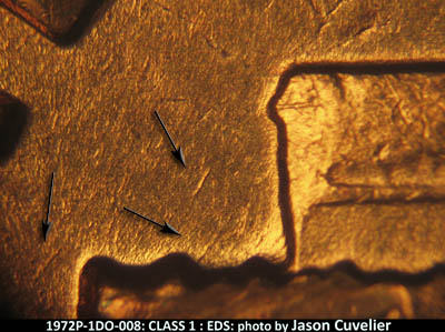 Die-stage A marker on 1972P•1DO•008 (1972 Doubled Die Obverse).