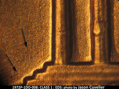 Die-stage A marker on 1972P•1DO•008 (1972 Doubled Die Obverse).