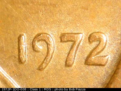 1972 Lincoln cent obverse, CopperCoins die 1972P•1DO•008.