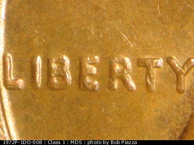 Die-stage B marker on 1972P•1DO•008 (1972 Doubled Die Obverse).