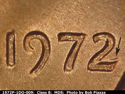 1972 Lincoln cent obverse, CopperCoins die 1972P•1DO•009.