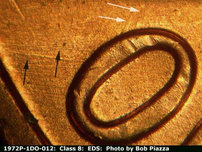 Die-stage A marker on 1972P•1DO•012 (1972 Doubled Die Obverse).