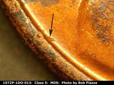 Die-stage B marker on 1972P•1DO•013 (1972 Doubled Die Obverse).