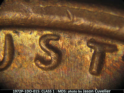 Die-stage B marker on 1972P•1DO•015 (1972 Doubled Die Obverse).