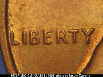 Die-stage B marker on 1972P•1DO•015 (1972 Doubled Die Obverse).