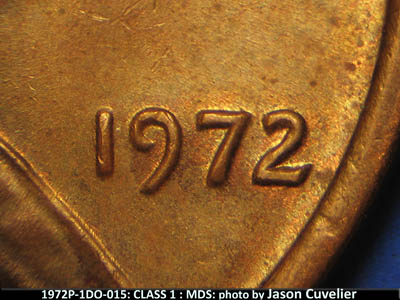 Die-stage B marker on 1972P•1DO•015 (1972 Doubled Die Obverse).