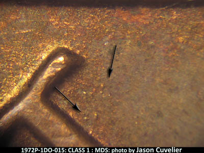 Die-stage B marker on 1972P•1DO•015 (1972 Doubled Die Obverse).