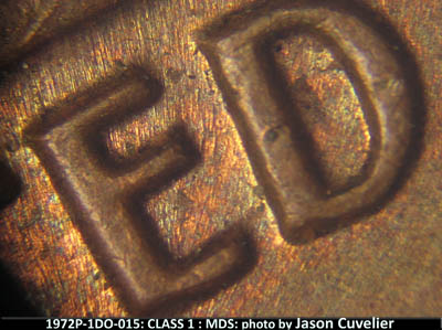 Die-stage B marker on 1972P•1DO•015 (1972 Doubled Die Obverse).