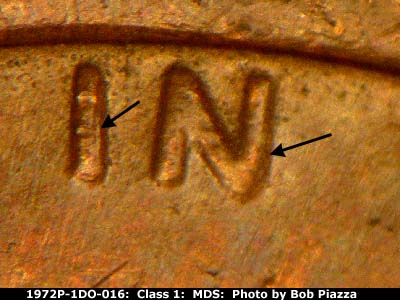 Die-stage B marker on 1972P•1DO•016 (1972 Doubled Die Obverse).