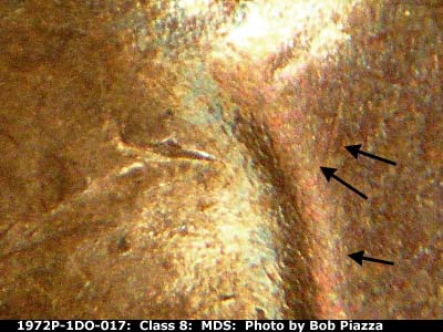 Die-stage B marker on 1972P•1DO•017 (1972 Doubled Die Obverse).