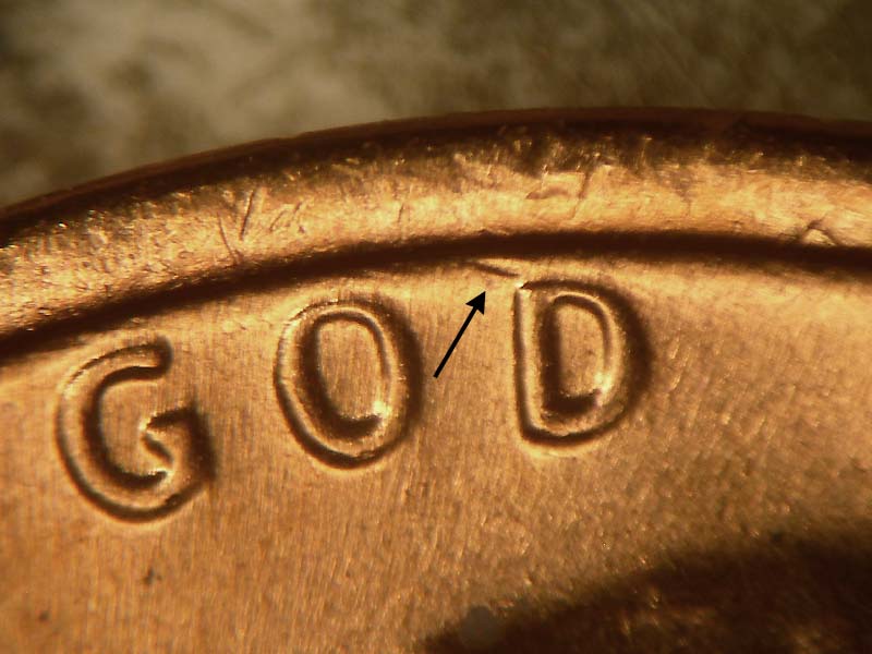 Die-stage B marker on 1972P•1DO•018 (1972 Doubled Die Obverse).