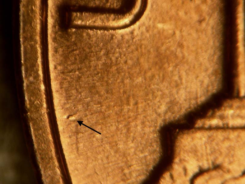 Die-stage B marker on 1972P•1DO•018 (1972 Doubled Die Obverse).