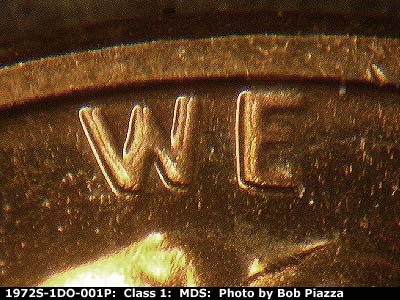 Die-stage B marker on 1972S•1DO•001P (1972 Doubled Die Obverse).