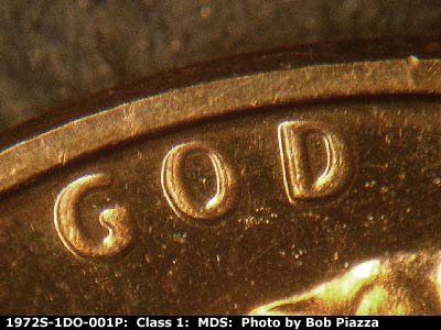 Die-stage B marker on 1972S•1DO•001P (1972 Doubled Die Obverse).
