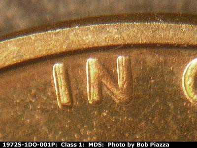 Die-stage B marker on 1972S•1DO•001P (1972 Doubled Die Obverse).
