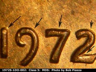 1972 Lincoln cent obverse, CopperCoins die 1972S•1DO•002.