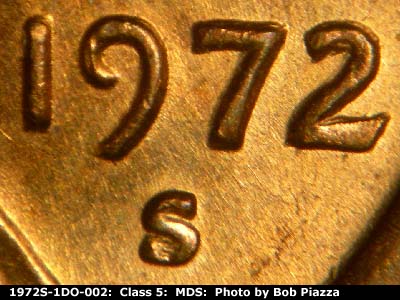 Die-stage B marker on 1972S•1DO•002 (1972 Doubled Die Obverse).