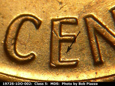 Die-stage B marker on 1972S•1DO•002 (1972 Doubled Die Obverse).