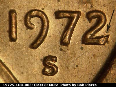 1972 Lincoln cent obverse, CopperCoins die 1972S•1DO•003.