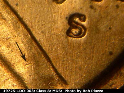 Die-stage B marker on 1972S•1DO•003 (1972 Doubled Die Obverse).
