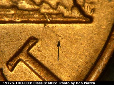 Die-stage B marker on 1972S•1DO•003 (1972 Doubled Die Obverse).
