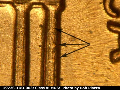 Die-stage B marker on 1972S•1DO•003 (1972 Doubled Die Obverse).