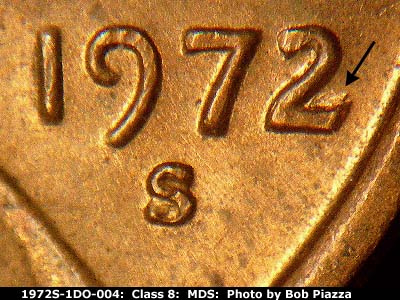1972 Lincoln cent obverse, CopperCoins die 1972S•1DO•004.