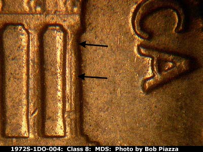 Die-stage B marker on 1972S•1DO•004 (1972 Doubled Die Obverse).