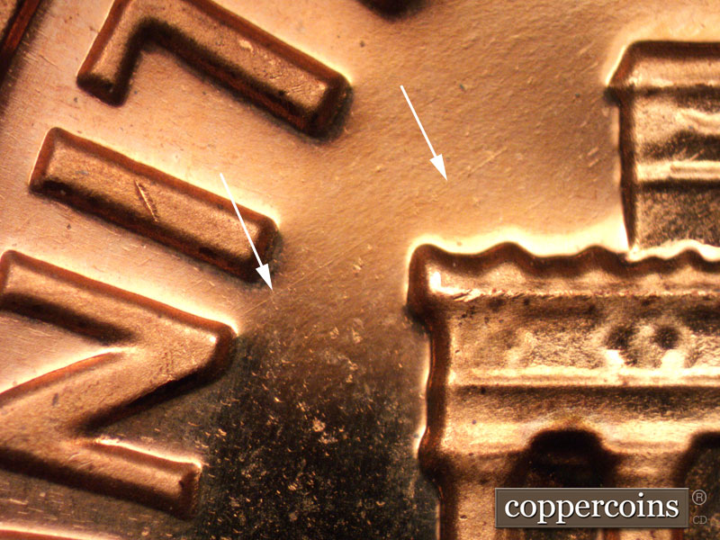 Die-stage A marker on 1972S•1DO•005P (1972 Doubled Die Obverse).