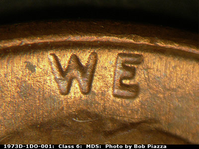 Die-stage B marker on 1973D•1DO•001 (1973 Doubled Die Obverse).