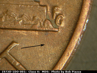 Die-stage B marker on 1973D•1DO•001 (1973 Doubled Die Obverse).