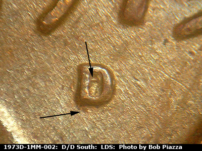 Die-stage C marker on 1973D•1MM•002 (1973 Repunched Mint Mark).