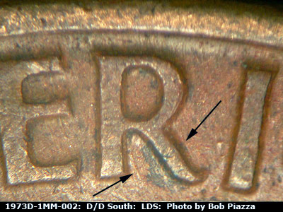 Die-stage C marker on 1973D•1MM•002 (1973 Repunched Mint Mark).