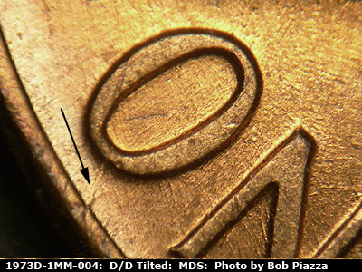 Die-stage B marker on 1973D•1MM•004 (1973 Repunched Mint Mark).