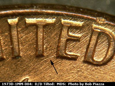 Die-stage B marker on 1973D•1MM•004 (1973 Repunched Mint Mark).