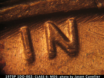 Die-stage B marker on 1973P•1DO•002 (1973 Doubled Die Obverse).