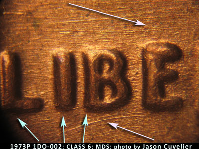 Die-stage B marker on 1973P•1DO•002 (1973 Doubled Die Obverse).