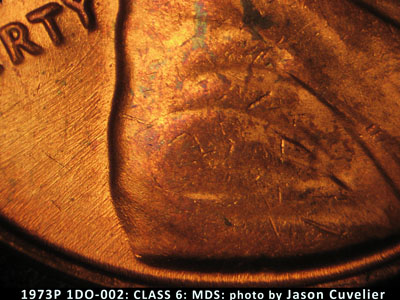 Die-stage B marker on 1973P•1DO•002 (1973 Doubled Die Obverse).
