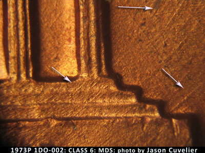Die-stage B marker on 1973P•1DO•002 (1973 Doubled Die Obverse).