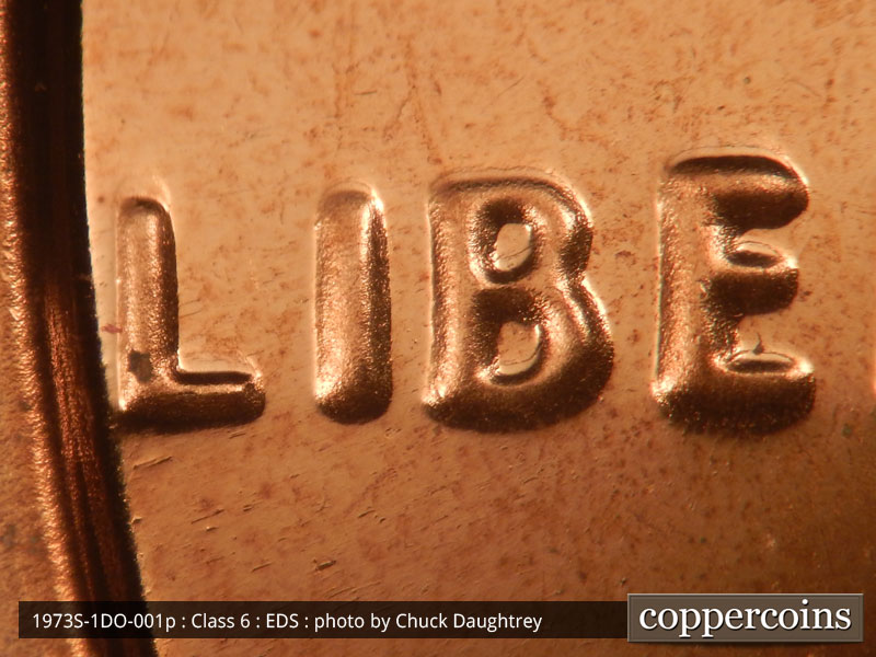 Die-stage A marker on 1973S•1DO•001P (1973 Doubled Die Obverse).