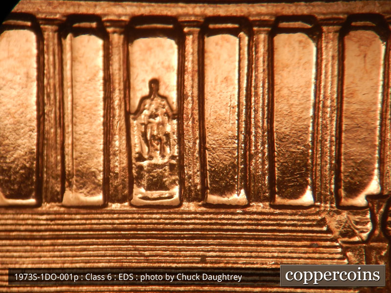 Die-stage A marker on 1973S•1DO•001P (1973 Doubled Die Obverse).