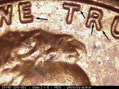 1974 Lincoln cent obverse, CopperCoins die 1974D•1DO•001.