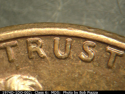 Die-stage B marker on 1974D•1DO•002 (1974 Doubled Die Obverse).